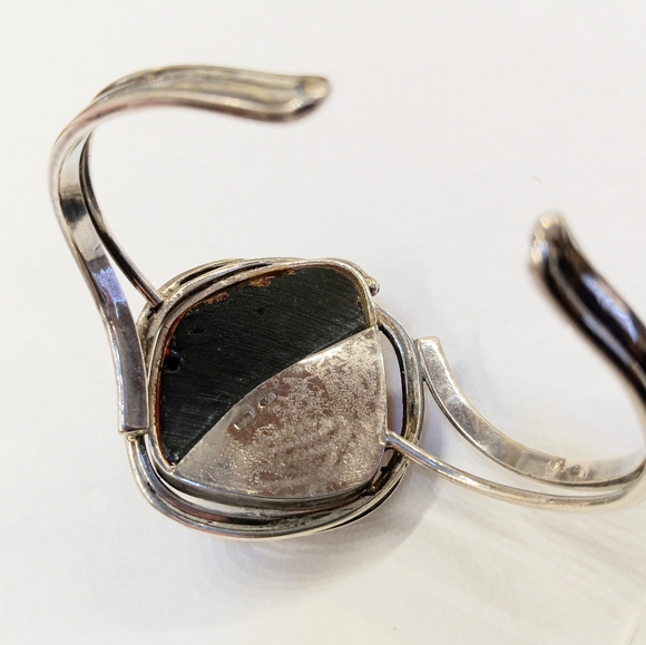 Unique FAUX Amber Sterling Silver Cuff Bracelet - Picture 5 of 6